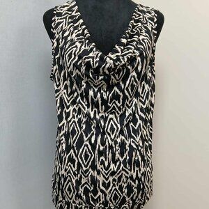 Roz & Ali Women's Petite XL Sleeveless Geo print Blouse cowl V-neck